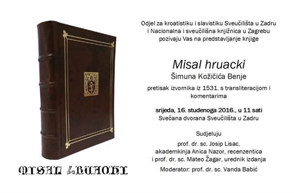 Predstavljanje knjige "Misal hruacki" Šimuna Kožičića Benje